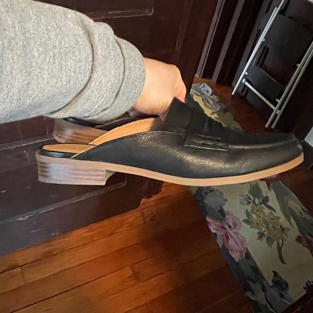 Black Leather Loafers with Tan Sole